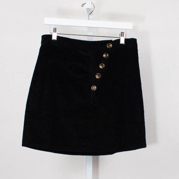She + Sky Dresses & Skirts - She Sky Black Corduroy Button Front A Line Mini Skirt Women's Size L